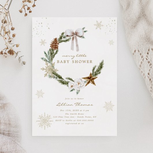 リトルメリーベビーシャワーニュートラルボウリース 招待状