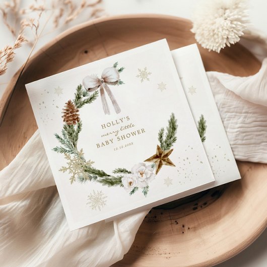 リトルメリーベビーシャワーニュートラルリース スタンダードカクテルナプキン