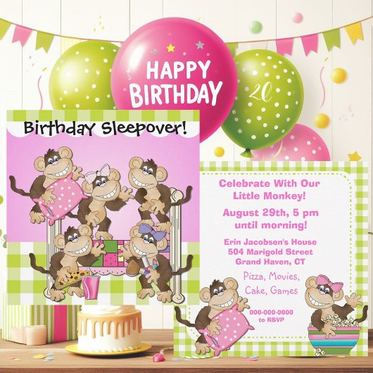 リトルモンキーズ誕生日スリープバー招待状 招待状