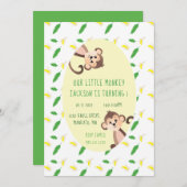 リトルモンキーファースト誕生日バナナペールズグリーン 招待状 (正面/裏面)