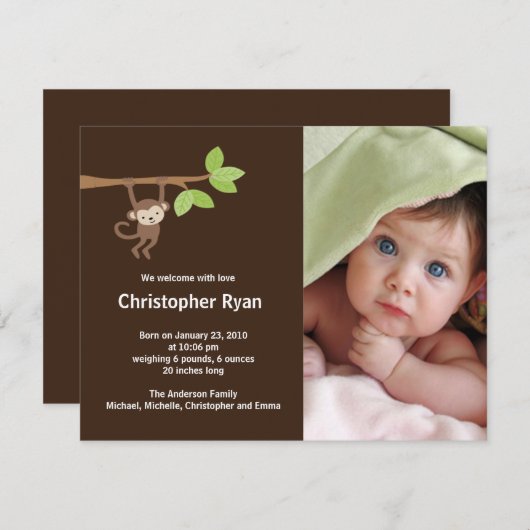 リトルモンキー男の赤ちゃん誕生写真のお知らせ 案内状 (正面/裏面)
