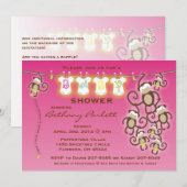 リトルモンキー赤ちゃん女の子シャワー招待状 招待状 (正面/裏面)