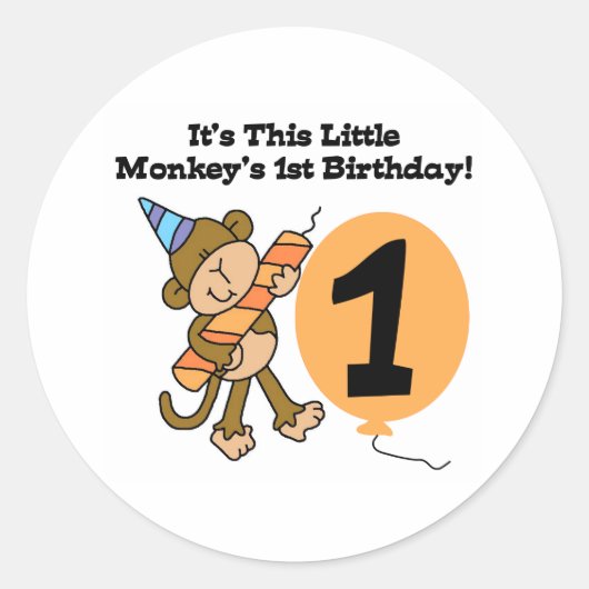 リトルモンキー1歳の誕生日 ラウンドシール (正面)