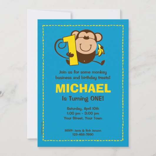 リトルモンキー1stバースデーボーイカスタム招待状 招待状 (正面)