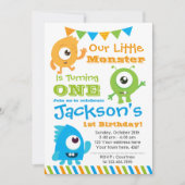 リトルモンスターの招待状、1歳の誕生日パーティー 招待状 (正面)