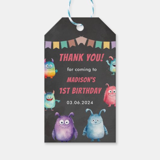 リトルモンスターをテーマにした誕生日パーティギフトラベル ギフトタグ (正面)