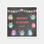 リトルモンスターをテーマにした誕生日パーティー スタンダードカクテルナプキン (正面)