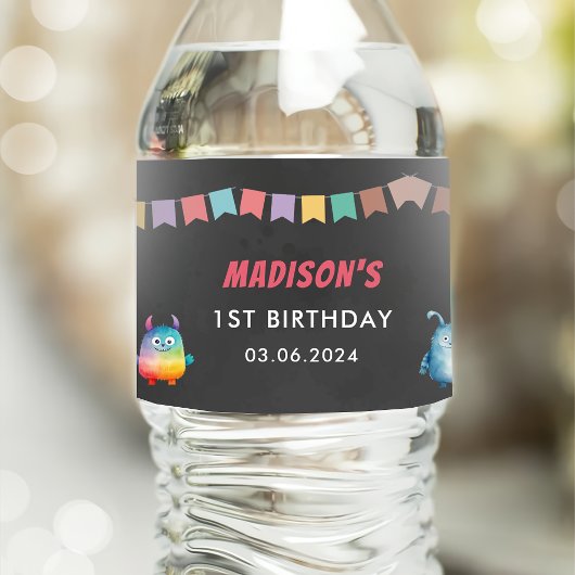 リトルモンスターをテーマにした誕生日パーティー ペットボトルラベル