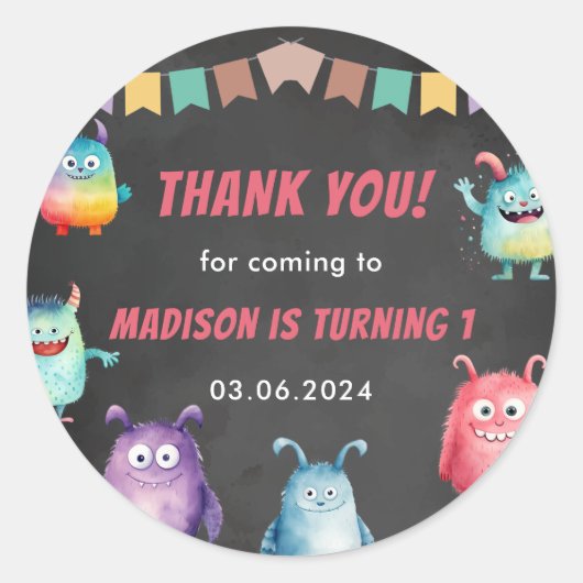 リトルモンスターをテーマにした誕生日パーティー ラウンドシール (正面)