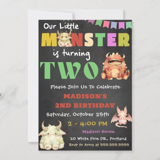 リトルモンスターをテーマにした2回目の誕生日パーティー 招待状 (正面)