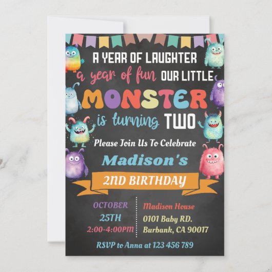 リトルモンスターをテーマにした2回目の誕生日パーティー 招待状 (正面)