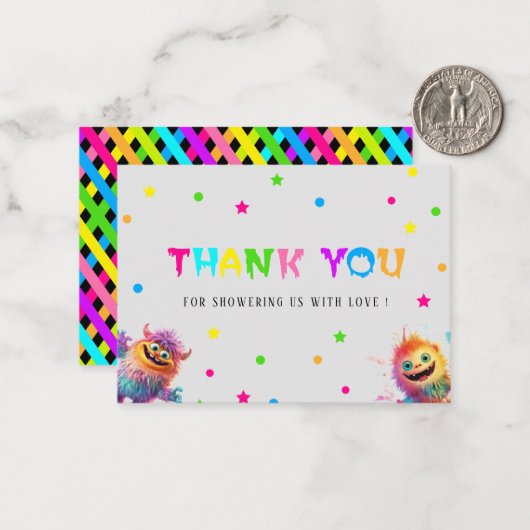 リトルモンスターウォーター色の赤ちゃん感謝していシャワーあなた ノートカード (正面/裏面インサイチュ)