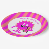 リトルモンスターガール1stバースデーピンクストライプ色かわいい ペーパープレート (アングル)