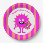 リトルモンスターガール3rd誕生日かわいいピンクのオレンジ ペーパープレート (正面)