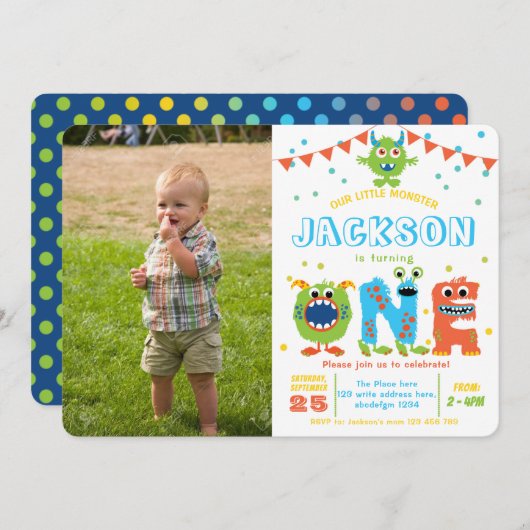 リトルモンスターシャルボードボーイ1stバースデーフォトI 招待状 (正面/裏面)