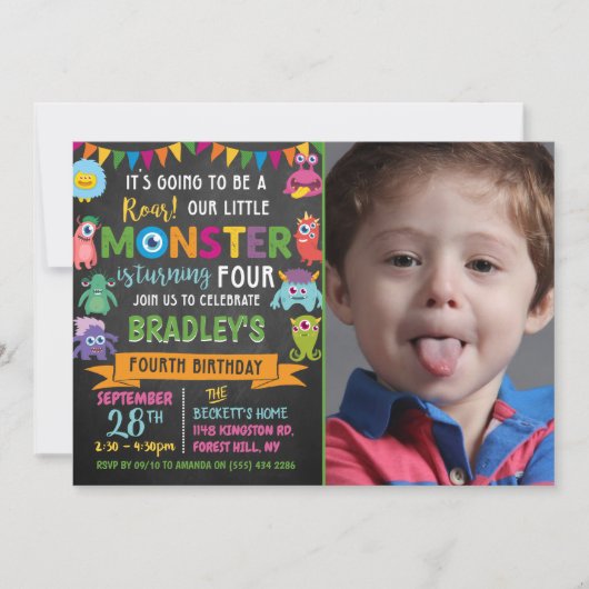 リトルモンスターシャルボード4thバースデーフォト 招待状 (正面)
