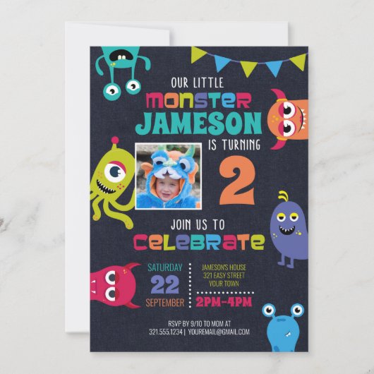 リトルモンスターズ誕生日パーティーへの招待 招待状 (正面)