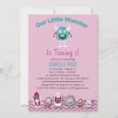 リトルモンスターズ ガール 誕生日パーティー招待状 招待状 (正面)