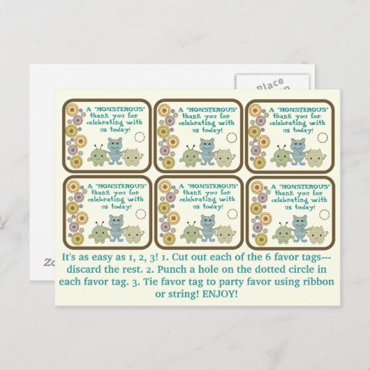 リトルモンスターズ パーティーフェイバータグ ポストカード (正面/裏面)