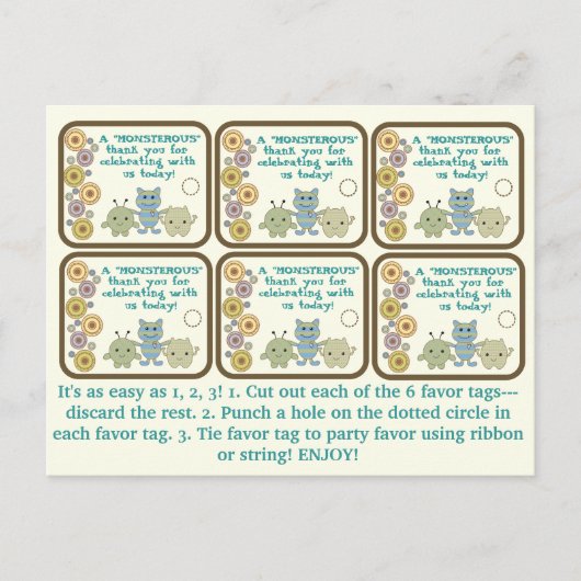 リトルモンスターズ パーティーフェイバータグ ポストカード (正面)