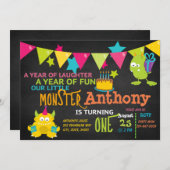 リトルモンスターターンワン誕生日招待状 招待状 (正面/裏面)