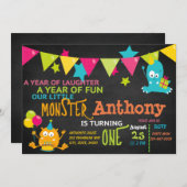 リトルモンスターターンワン誕生日招待状 招待状 (正面/裏面)