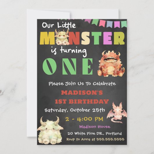 リトルモンスターテーマの誕生日パーティー 招待状 (正面)