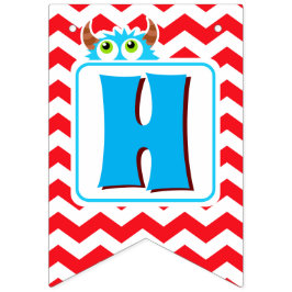 リトルモンスターバッシュパーティーバナー編集可能 バンティングフラッグ