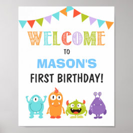 リトルモンスターバースデーウェルカムサインボーイホワイト ポスター