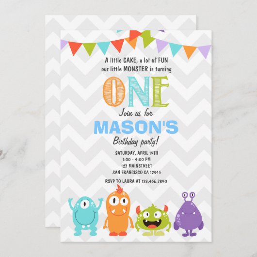 リトルモンスターバースデーパーティーへの招待 招待状 (正面/裏面)