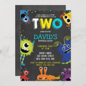 リトルモンスターバースデーパーティーチョーク第2誕生日 招待状 (正面/裏面)