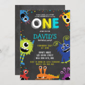 リトルモンスターバースデーパーティーチョーク1st誕生日 招待状 (正面/裏面)