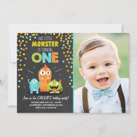 リトルモンスターバースデーパーティー招待チョーク 招待状 (正面)