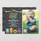 リトルモンスターバースデーパーティー招待チョーク 招待状 (正面/裏面)