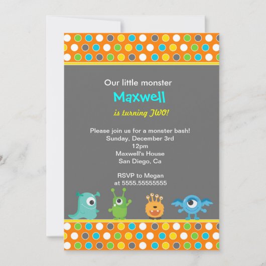 リトルモンスターバースデーパーティ招待状 招待状 (正面)
