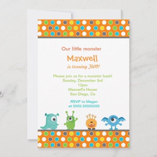 リトルモンスターバースデーパーティ招待状 招待状 (正面)