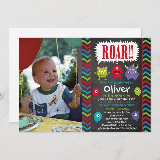リトルモンスターバースデーパーティ招待状 招待状 (正面/裏面)