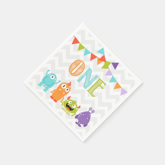 リトルモンスターファースト誕生日ペーパーナプキンボーイ スタンダードカクテルナプキン (角)
