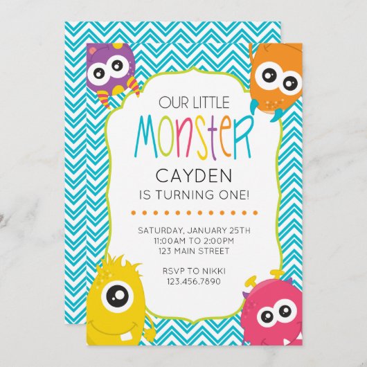 リトルモンスターファースト誕生日招待状 招待状 (正面/裏面)