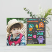リトルモンスターフォトバースデーパーティーへの招待 招待状 (スタンド正面)