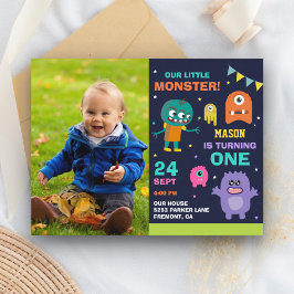 リトルモンスターフォトバースデーパーティー インビテーションポストカード