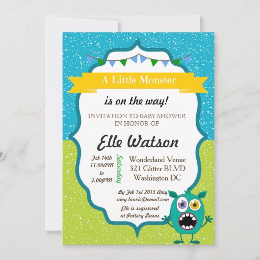 リトルモンスターベビーシャワー招待状 招待状 (正面)