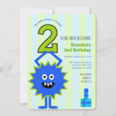 リトルモンスターボーイ2ndバースデーブルーグリーンストライプズ 招待状 (正面)