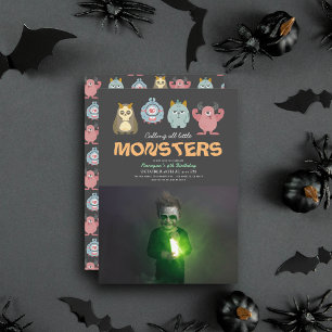 リトルモンスターマッシュハロウィーンボーイ誕生日写真 招待状