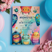 リトルモンスターマッシュ カラフルな子供の誕生日パーティー 招待状