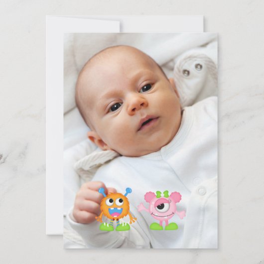 リトルモンスター任意の年齢の写真の誕生日の黒板 招待状 (裏面)