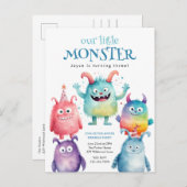 リトルモンスター子供の誕生日パーティの招待状 ポストカード (正面/裏面)