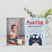 リトルモンスター子供の誕生日パーティー写真 招待状 (スタンド正面)