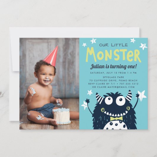 リトルモンスター子供の誕生日パーティー写真 招待状 (正面)