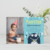 リトルモンスター子供の誕生日パーティー写真 招待状 (スタンド正面)